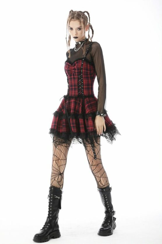 Punk Mini Strap Plaid Dress