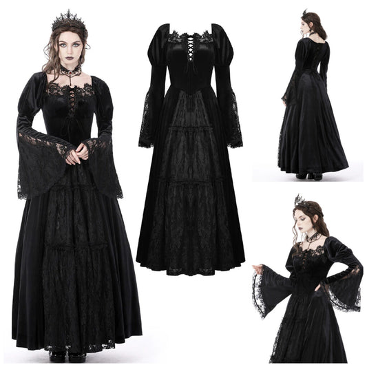 Velvet Lace Splicing Maxi Dress