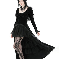 Gothic Velvet Puff Sleeve High Low Dress