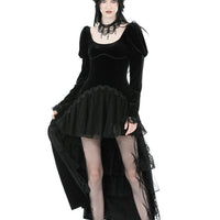 Gothic Velvet Puff Sleeve High Low Dress