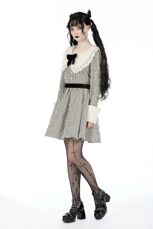 Vintage Stripe Dress With Lapels