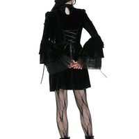 Gothic Cross Bell Sleeve Velvet Dress