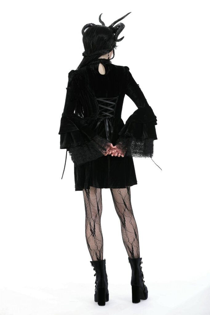 Gothic Cross Bell Sleeve Velvet Dress