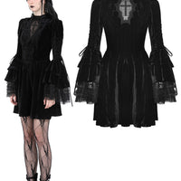 Gothic Cross Bell Sleeve Velvet Dress
