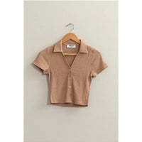 Crinkle Knit Button Front Top