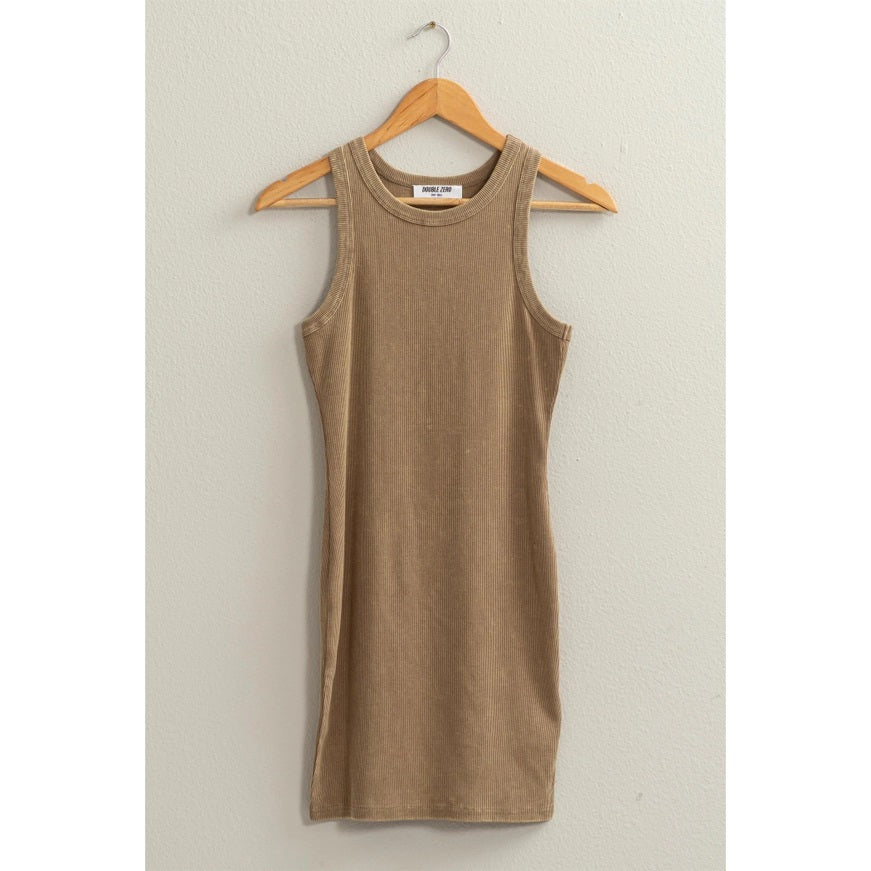 Acid Washed Ribbed Mini Dress