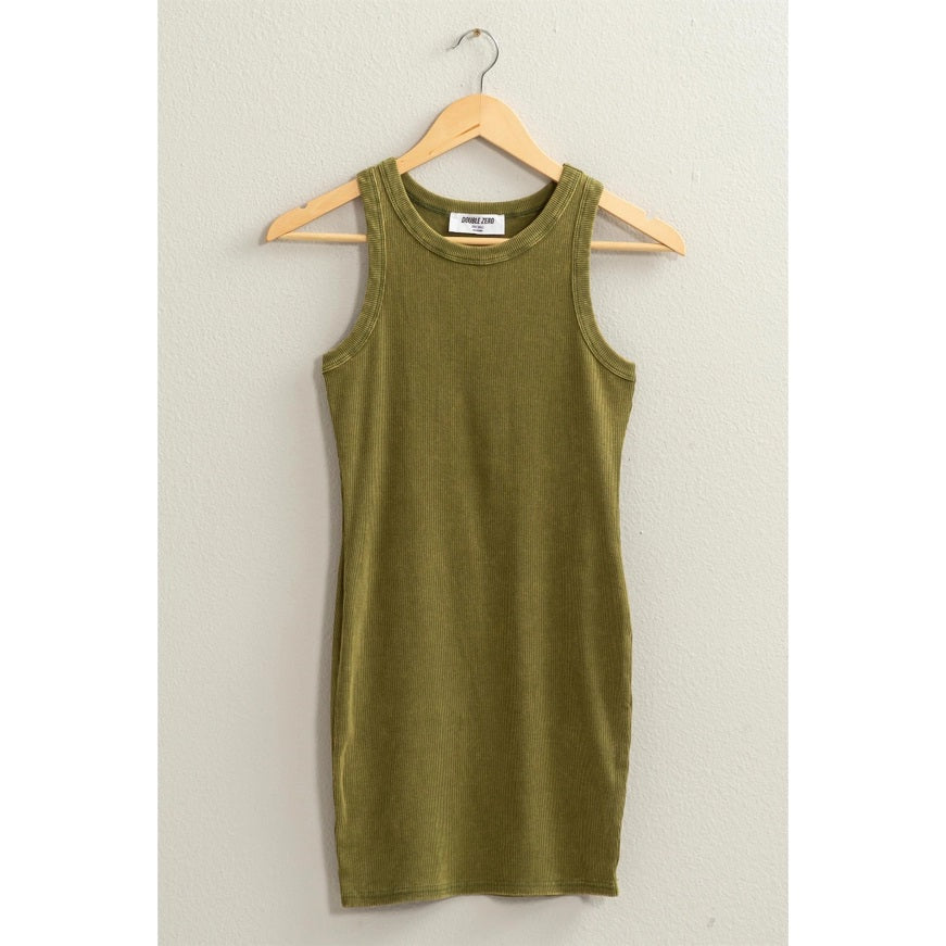 Acid Washed Ribbed Mini Dress