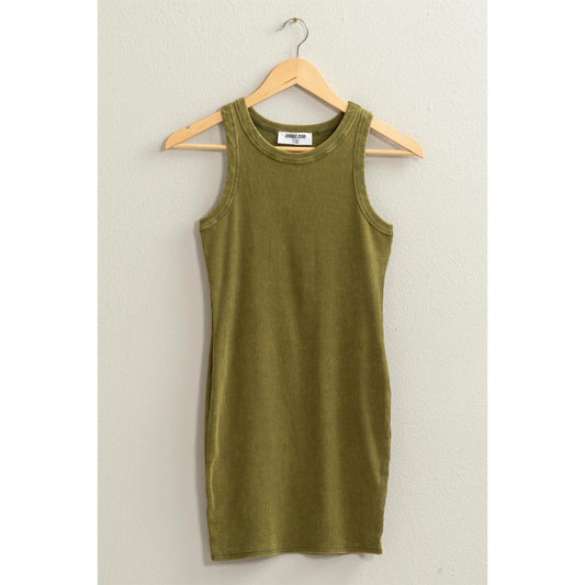 Acid Washed Ribbed Mini Dress