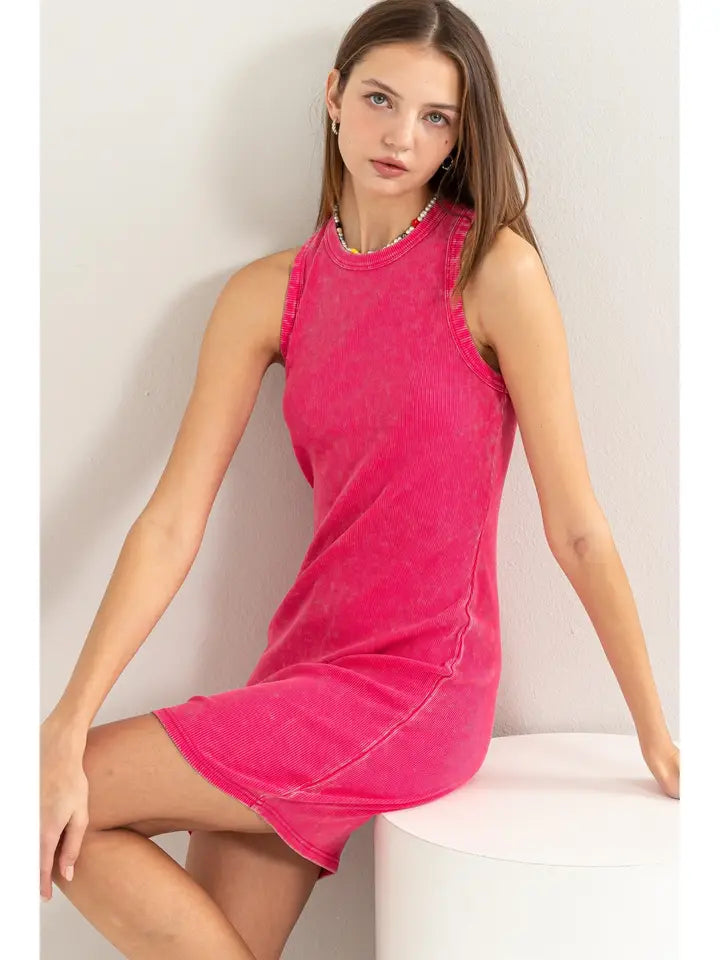 Acid Washed Ribbed Mini Dress