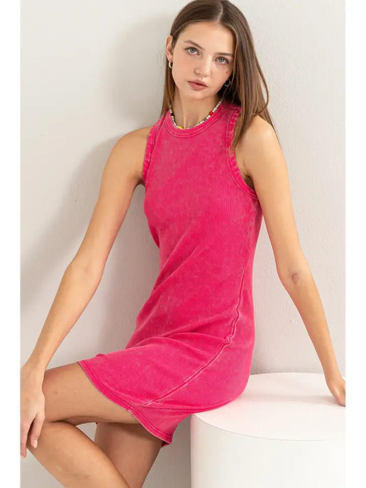 Acid Washed Ribbed Mini Dress