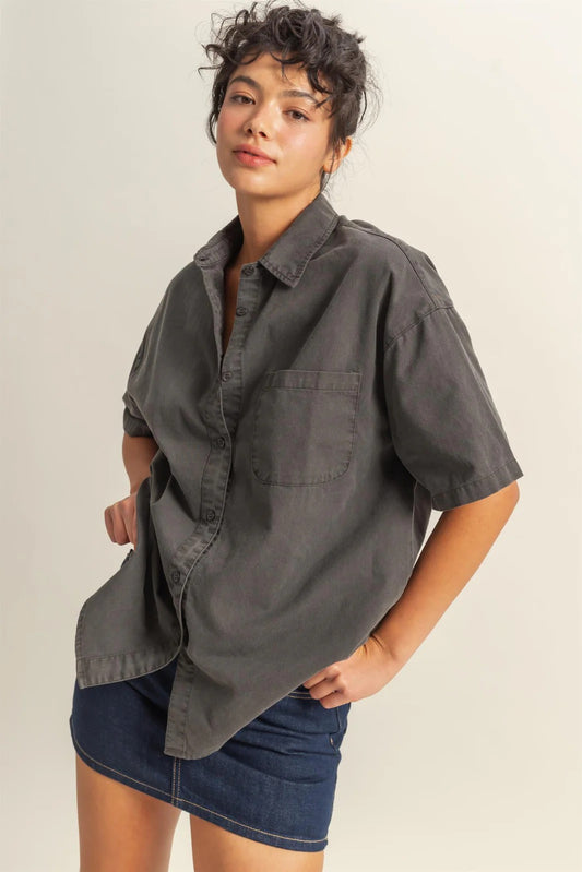 Short Sleeve Button Down Oversized Top