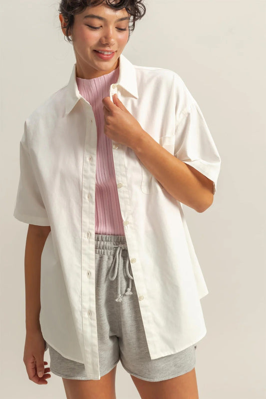 Short Sleeve Button Down Oversized Shirt