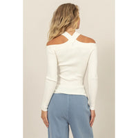 Ribbed Knit Halter Off The Shoulder Top