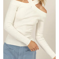 Ribbed Knit Halter Off The Shoulder Top