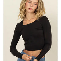 Cropped Scoop Neck Long Sleeve Top