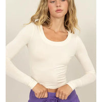 Cropped Scoop Neckline Long Sleeve Top