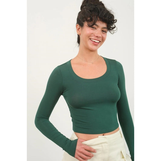 Cropped Scoop Neck Long Sleeve Top