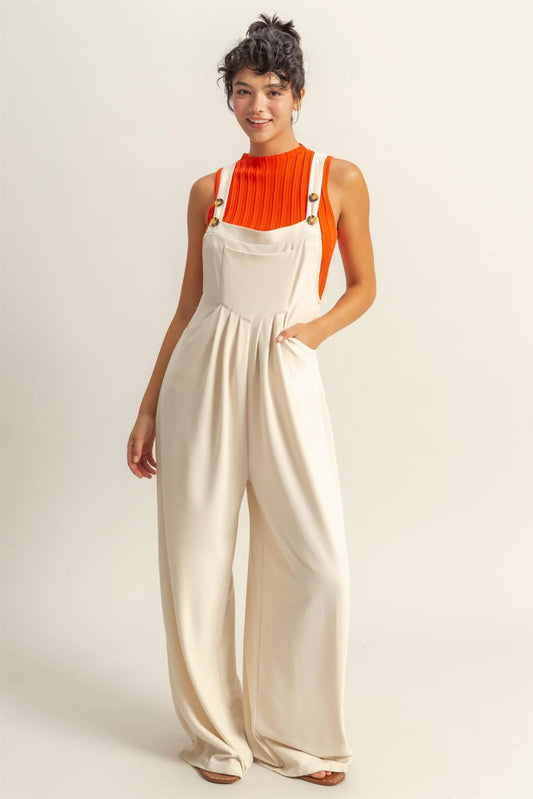 Waffle Pleated Pocket Detail Jumpsuit