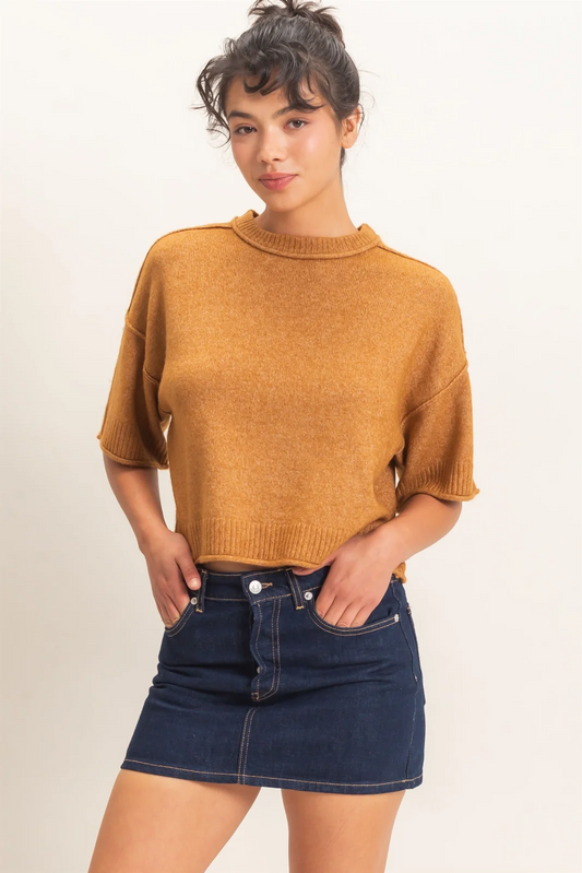 Seam Detail Short Sleeve Knit Top