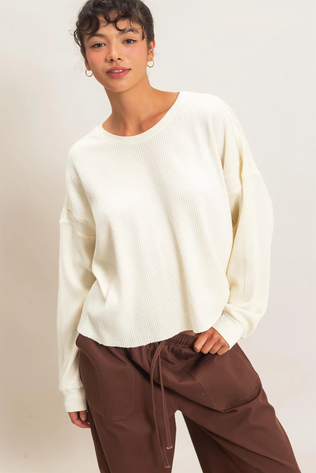 Mineral Wash Waffle Open Back Top
