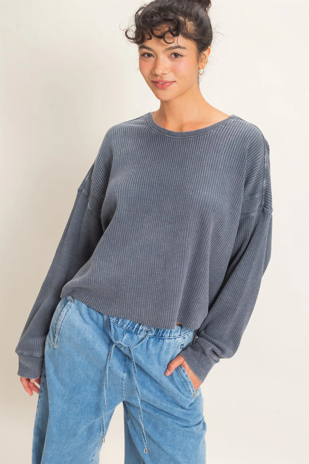 Mineral Wash Waffle Open Back Top
