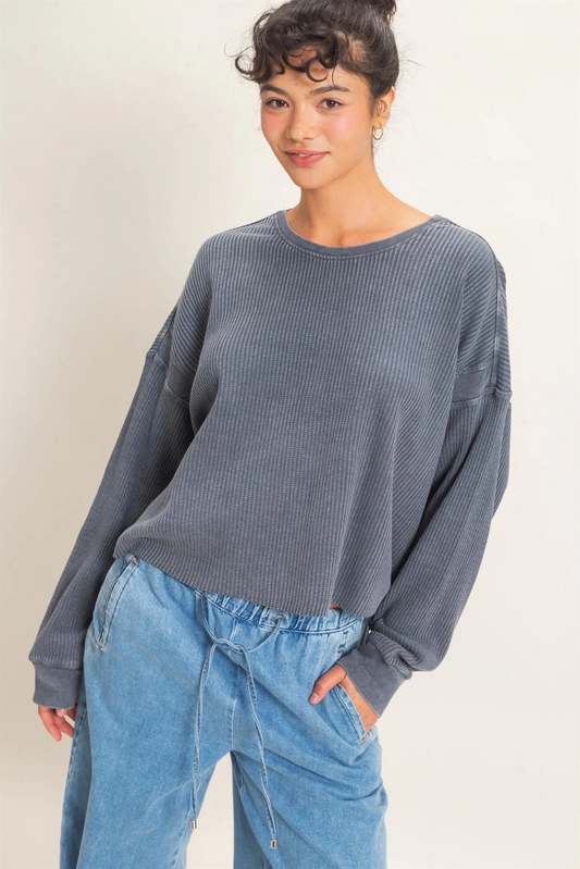 Mineral Wash Waffle Open Back Top