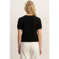 Crew Neck Short Sleeve Button Front Sweater