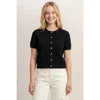 Crew Neck Short Sleeve Button Front Sweater