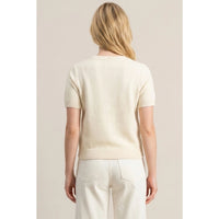 Crew Neck Short Sleeve Button Front Sweater