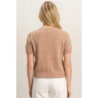 Crew Neck Short Sleeve Button Front Sweater