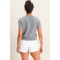 Crew Neck Short Sleeve Front Sweater