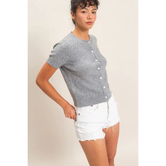 Crew Neck Short Sleeve Front Sweater