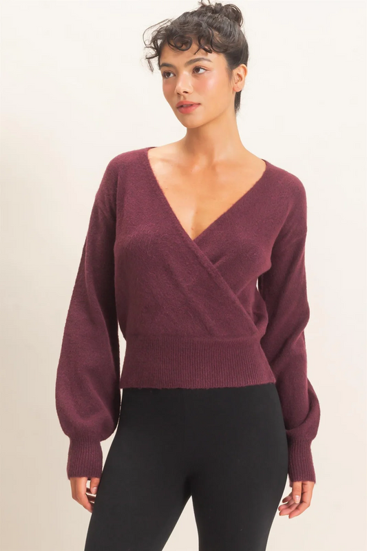 Wrap V Neck Sweater