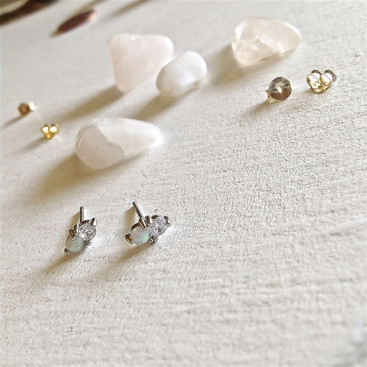 Binaural Opal And Rhinestone Studs.