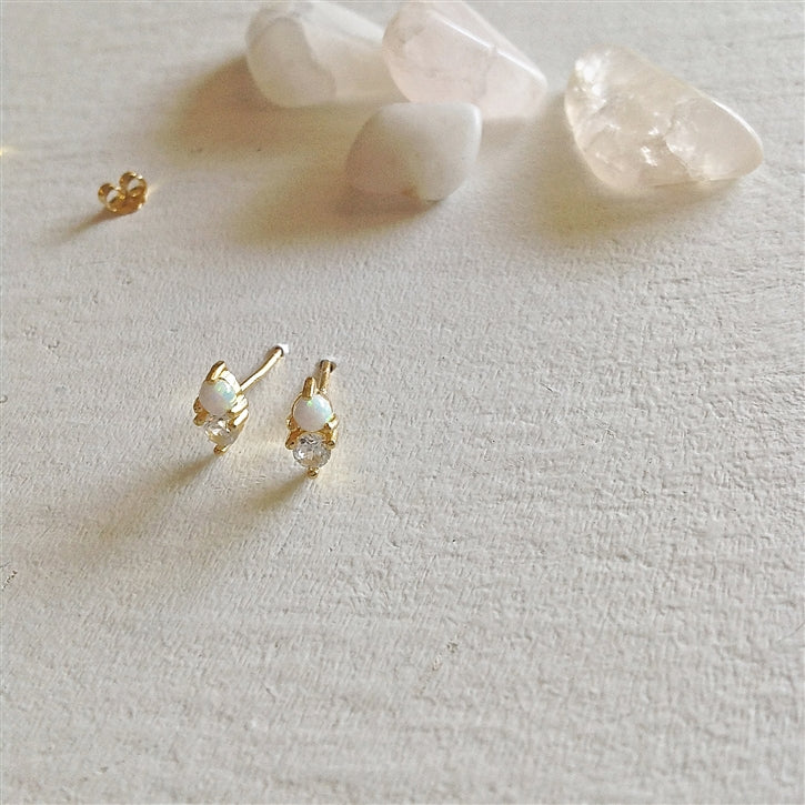 Binaural Opal And Rhinestone Studs.