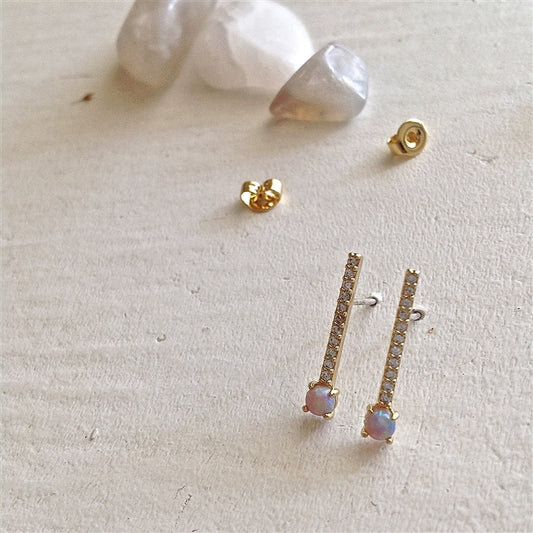 Styx Pave Drop Stick Stud Opal Earrings