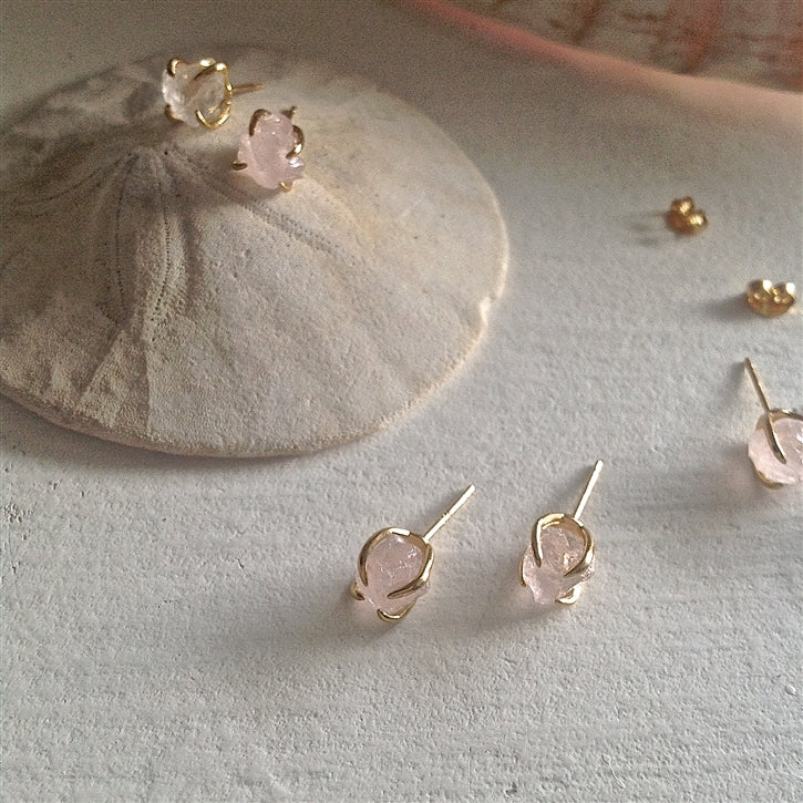 Vanessa Raw Rose Quartz Gold Vermeil Earrings