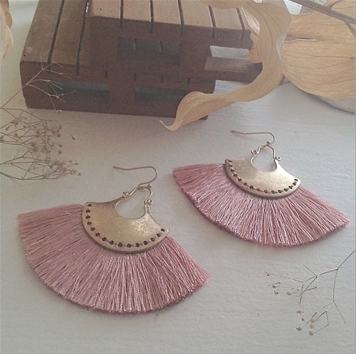 Gaela Brass Drop Blush Fan Earrings