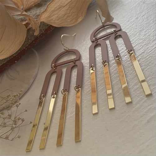 Hadaly Layered Geo Drop Matte Rose Gold Earrings