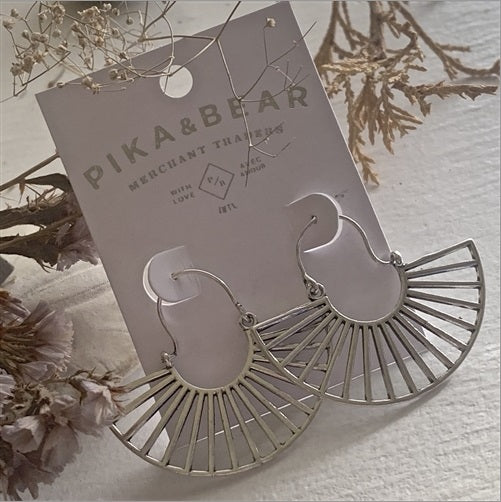 Soma Geometric Fan In Silver Earrings