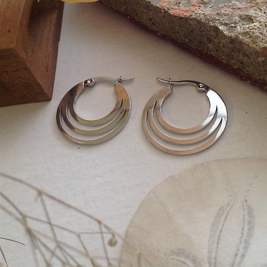 Zaha Triple Loop Hoop Silver Earrings