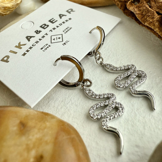 "Diamond Back" Pavé Snake Charm Hugger Hoop Earrings