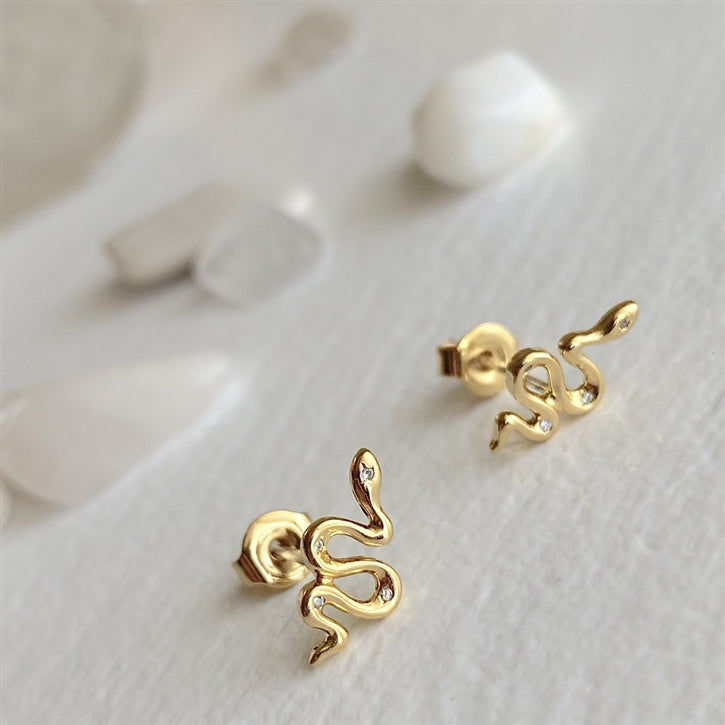 Grasslands Tiny Snake Stud Earrings Gold