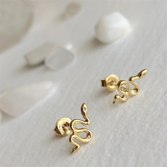 Grasslands Tiny Snake Stud Earrings Gold