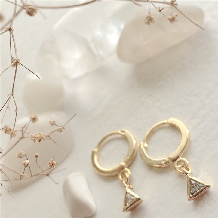 Louvre Triangle Gem Charm Higger Hoop Earrings