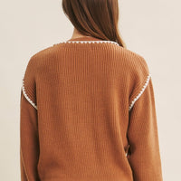 Contrast Stitch Oversized Button Down Sweater Cardigan