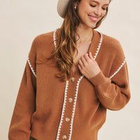Contrast Stitch Oversized Button Down Sweater Cardigan