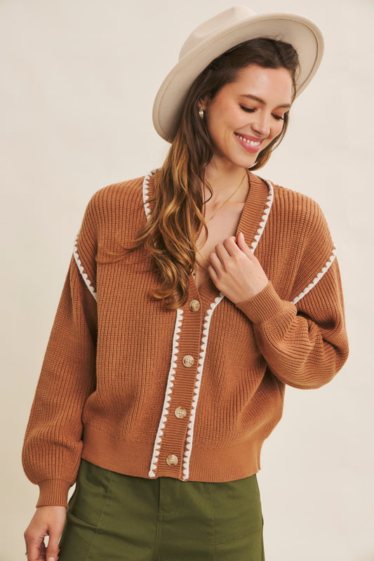 Contrast Stitch Oversized Button Down Sweater Cardigan