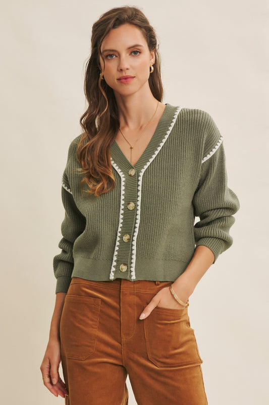 Contrast Stitch Oversized Sweater Cardigan