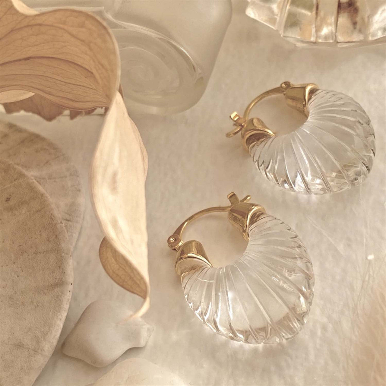 Cyprus Vintage Resin Hinge Hoop Earrings Clear
